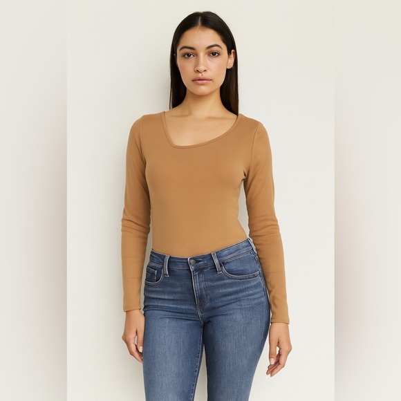 7 For All Mankind Long Sleeve Ribbed Bodysuit Tan Size L - Picture 1 of 11